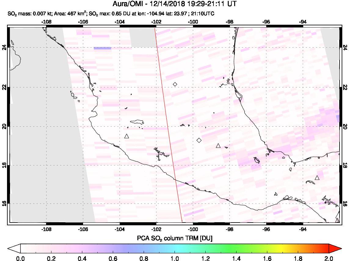 A sulfur dioxide image over Mexico on Dec 14, 2018.