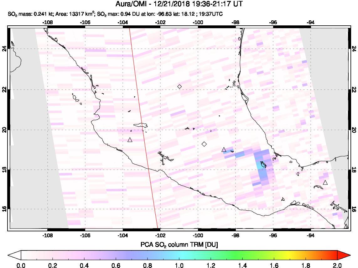 A sulfur dioxide image over Mexico on Dec 21, 2018.