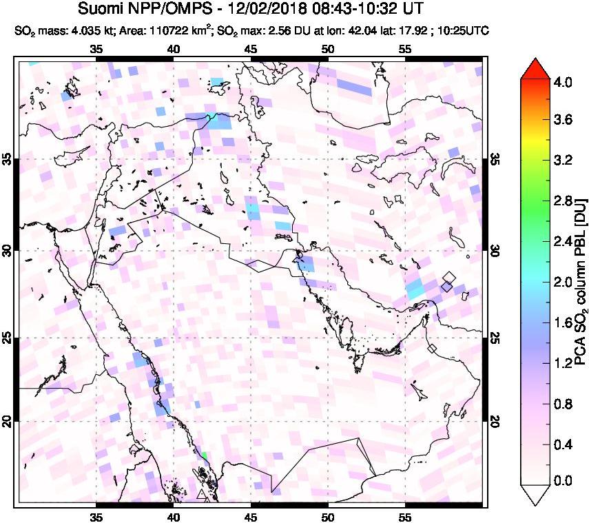 A sulfur dioxide image over Middle East on Dec 02, 2018.
