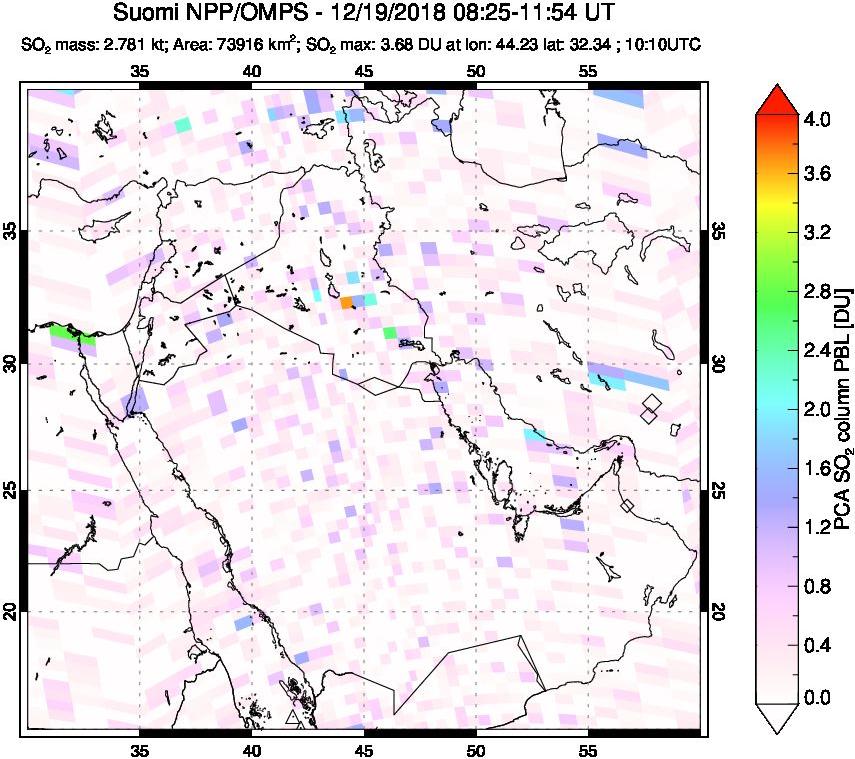A sulfur dioxide image over Middle East on Dec 19, 2018.