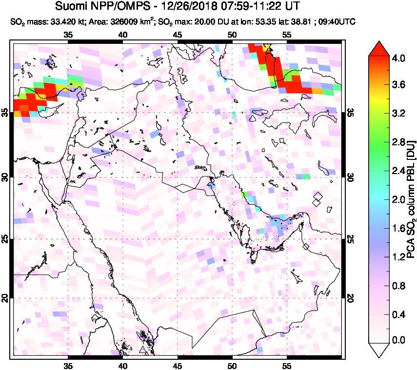 A sulfur dioxide image over Middle East on Dec 26, 2018.
