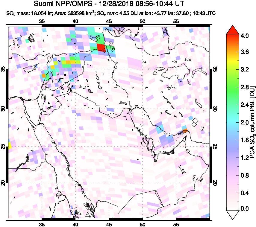 A sulfur dioxide image over Middle East on Dec 28, 2018.