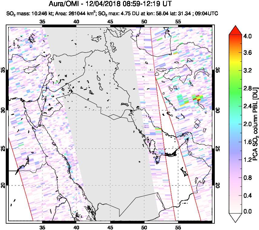 A sulfur dioxide image over Middle East on Dec 04, 2018.