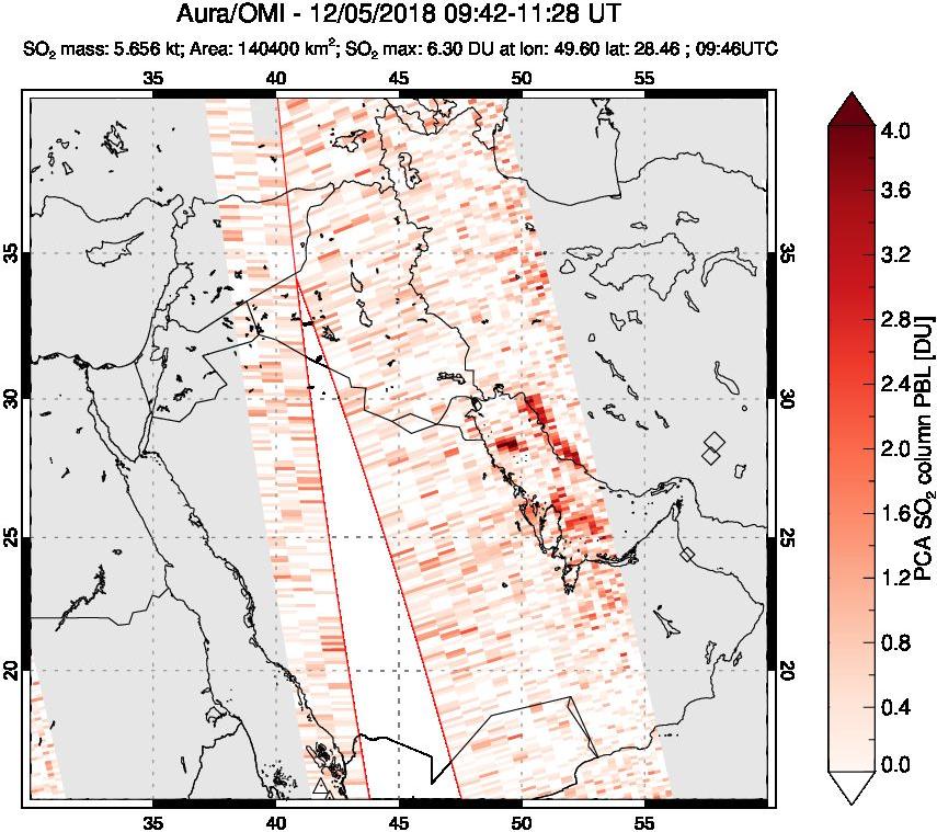 A sulfur dioxide image over Middle East on Dec 05, 2018.