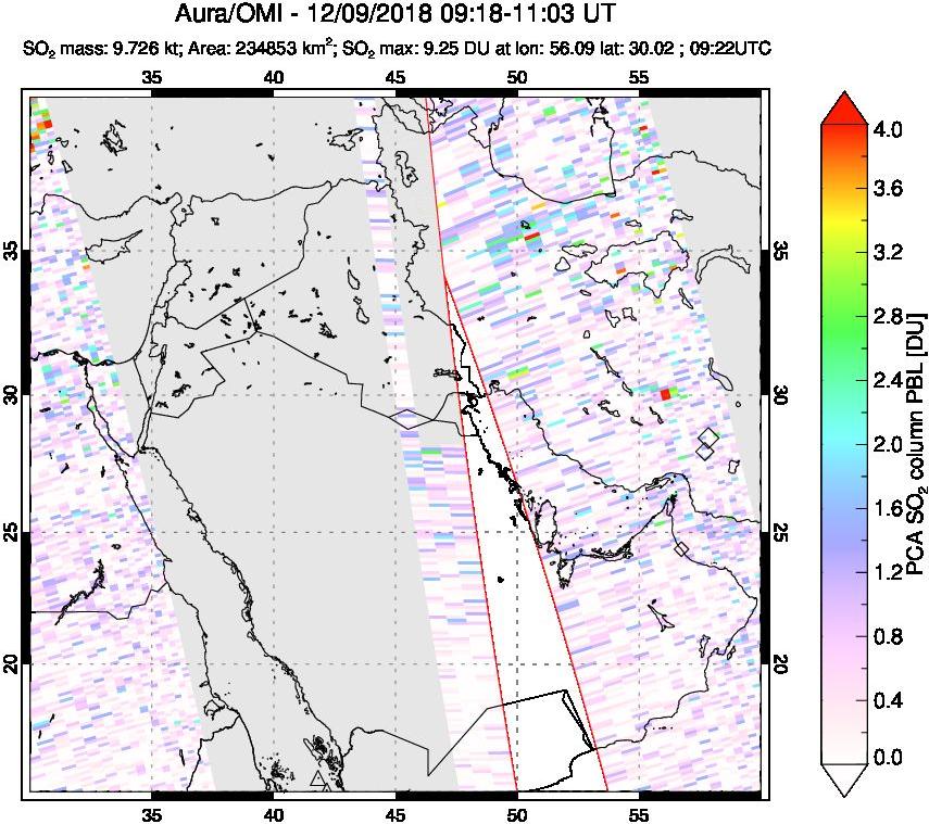 A sulfur dioxide image over Middle East on Dec 09, 2018.
