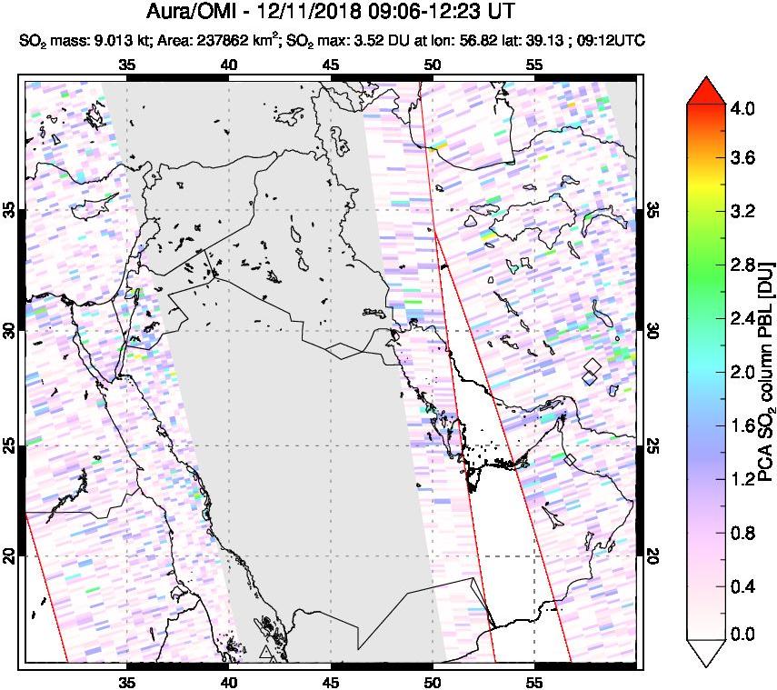 A sulfur dioxide image over Middle East on Dec 11, 2018.