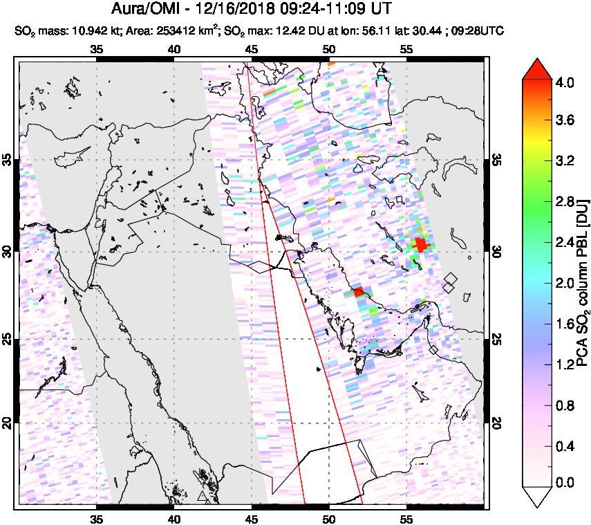 A sulfur dioxide image over Middle East on Dec 16, 2018.