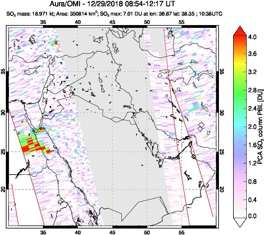 A sulfur dioxide image over Middle East on Dec 29, 2018.