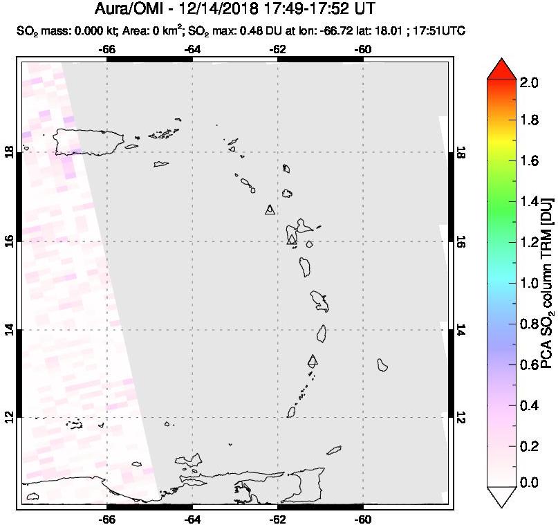 A sulfur dioxide image over Montserrat, West Indies on Dec 14, 2018.