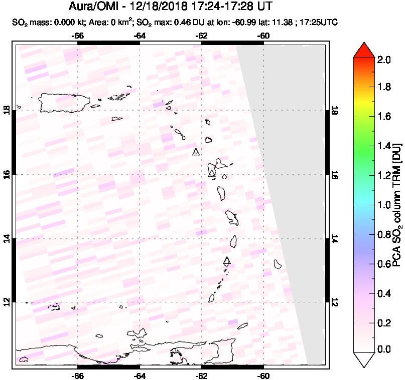 A sulfur dioxide image over Montserrat, West Indies on Dec 18, 2018.