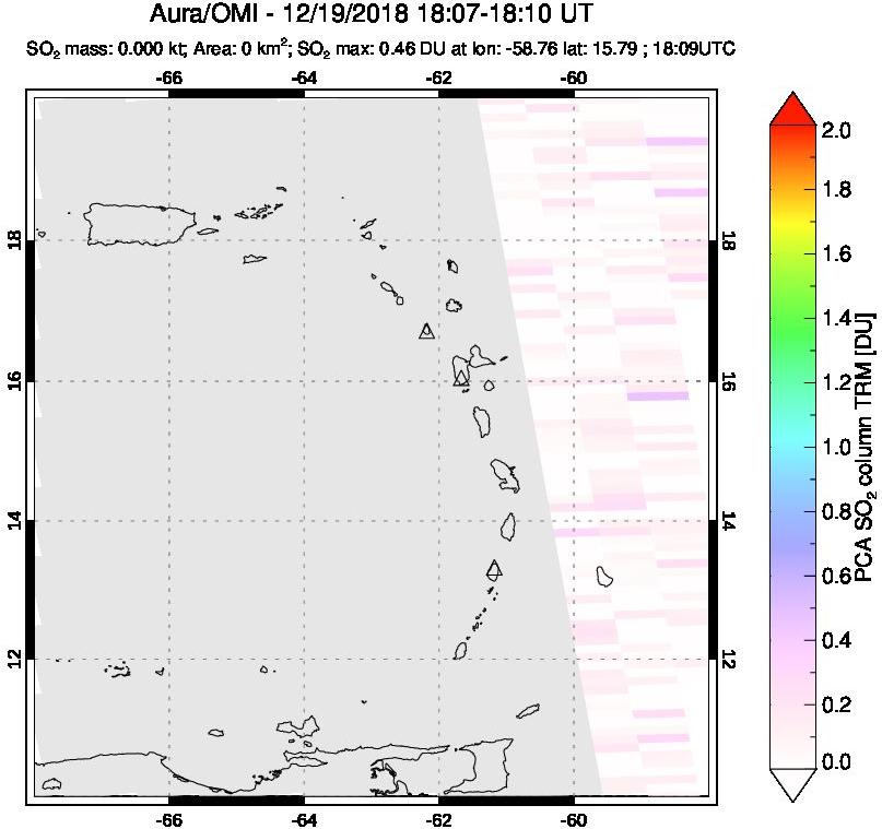 A sulfur dioxide image over Montserrat, West Indies on Dec 19, 2018.