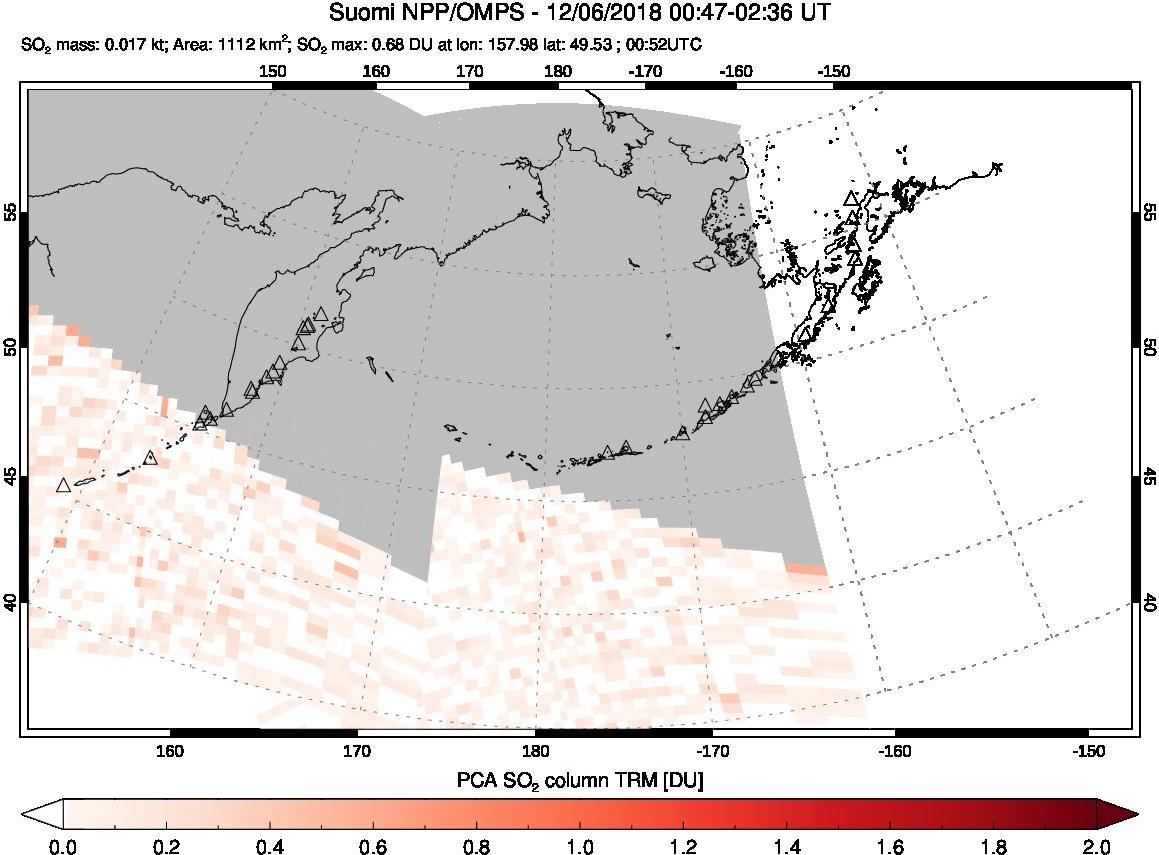 A sulfur dioxide image over North Pacific on Dec 06, 2018.