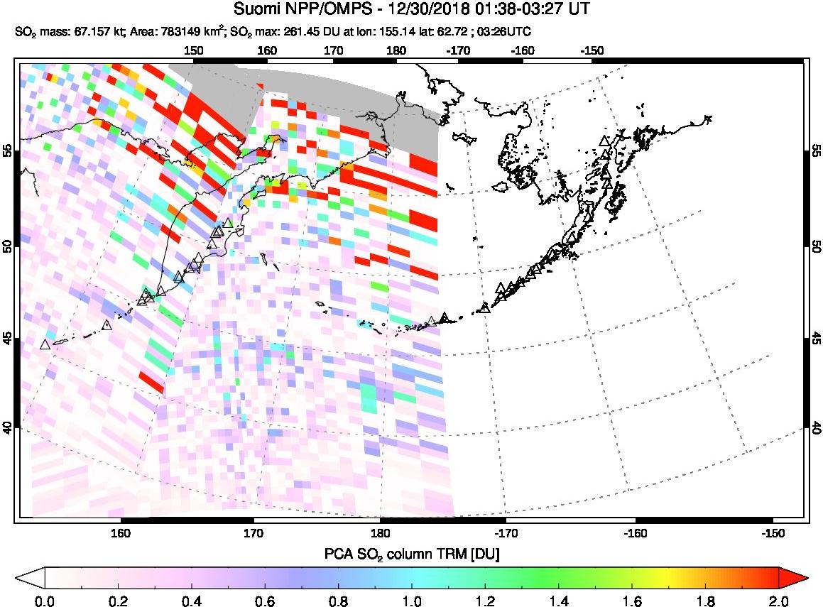 A sulfur dioxide image over North Pacific on Dec 30, 2018.