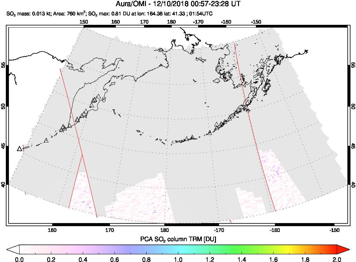 A sulfur dioxide image over North Pacific on Dec 10, 2018.