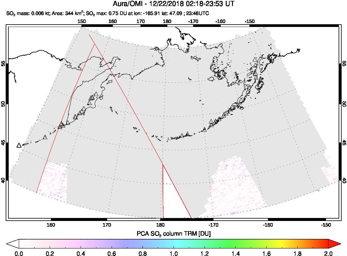 A sulfur dioxide image over North Pacific on Dec 22, 2018.