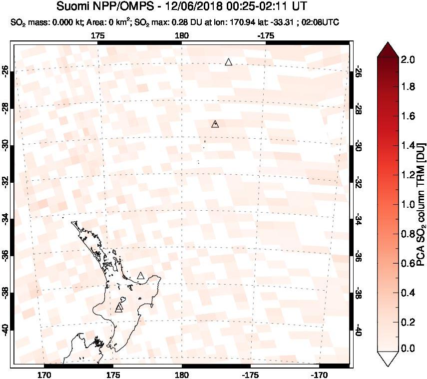 A sulfur dioxide image over New Zealand on Dec 06, 2018.