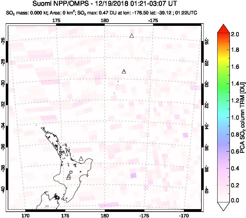 A sulfur dioxide image over New Zealand on Dec 19, 2018.