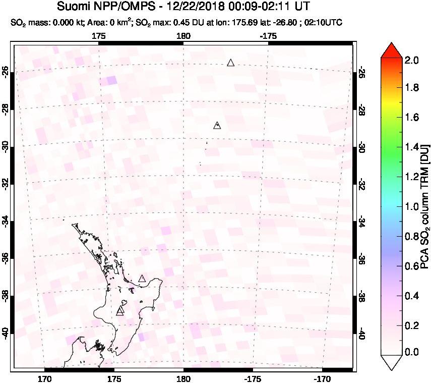 A sulfur dioxide image over New Zealand on Dec 22, 2018.