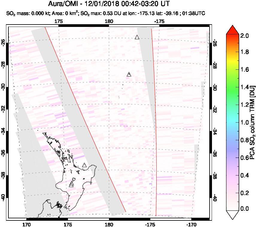 A sulfur dioxide image over New Zealand on Dec 01, 2018.