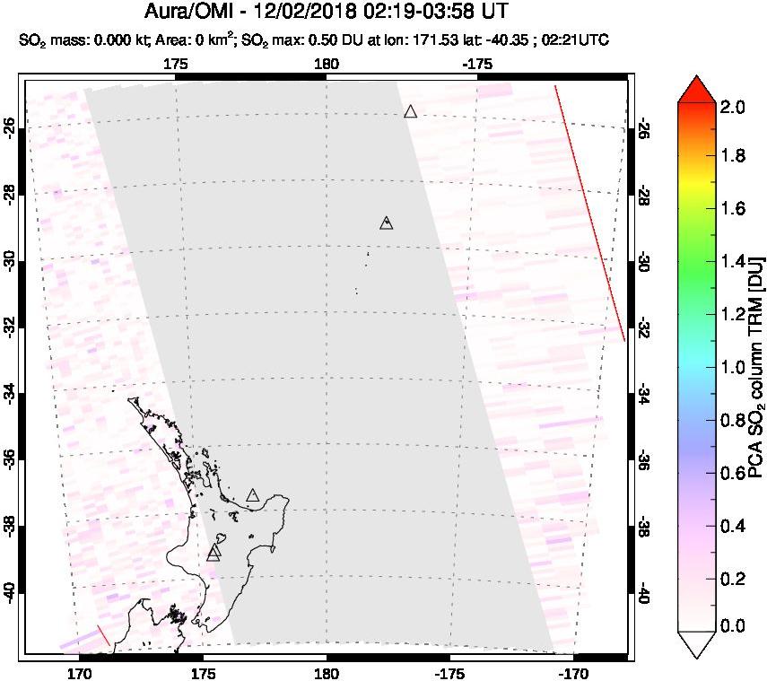 A sulfur dioxide image over New Zealand on Dec 02, 2018.