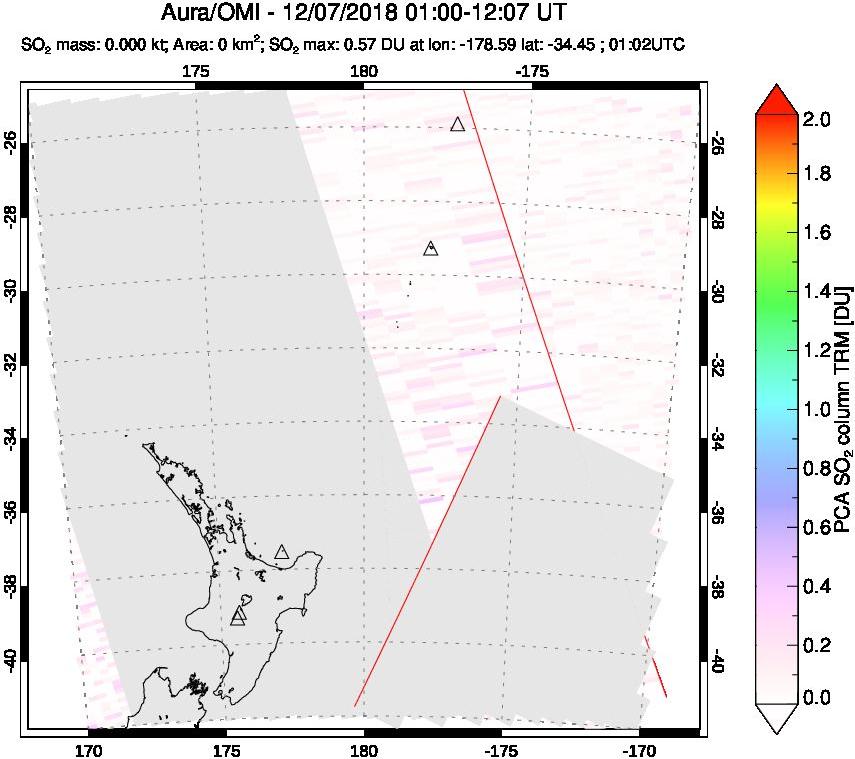 A sulfur dioxide image over New Zealand on Dec 07, 2018.