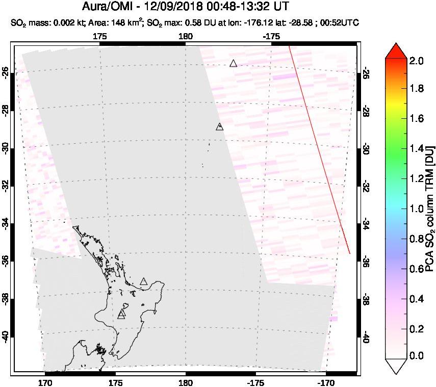 A sulfur dioxide image over New Zealand on Dec 09, 2018.