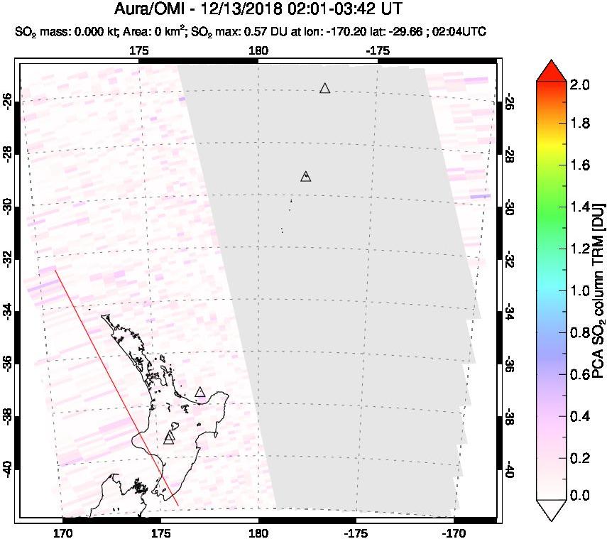 A sulfur dioxide image over New Zealand on Dec 13, 2018.