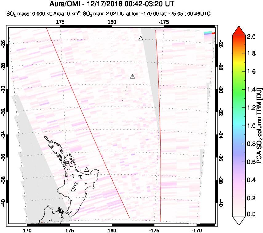 A sulfur dioxide image over New Zealand on Dec 17, 2018.