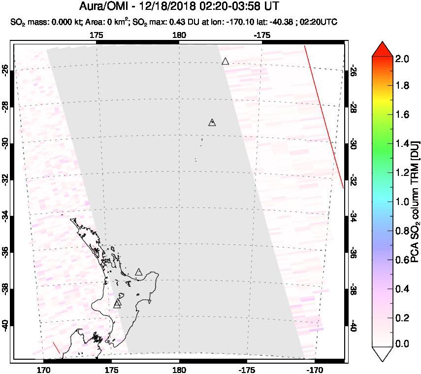 A sulfur dioxide image over New Zealand on Dec 18, 2018.