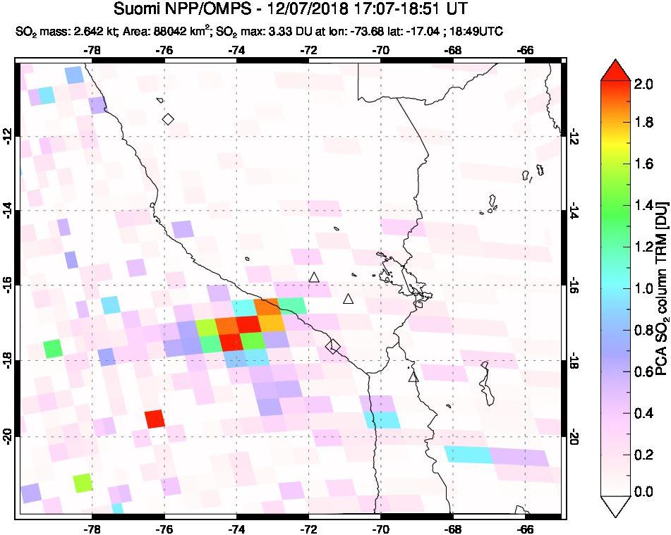 A sulfur dioxide image over Peru on Dec 07, 2018.