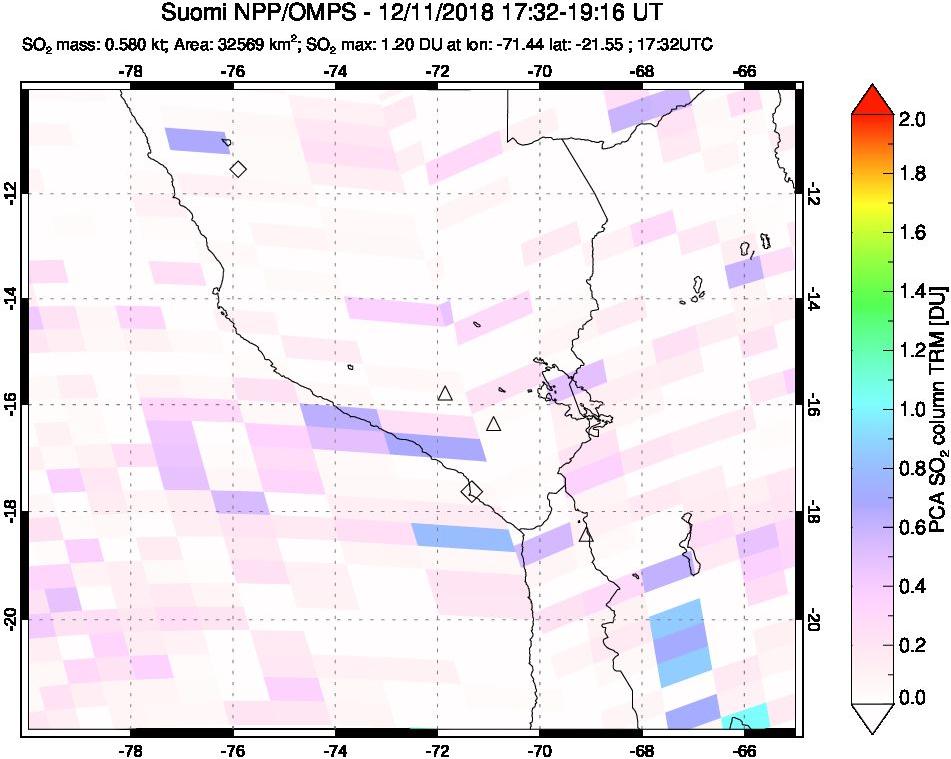 A sulfur dioxide image over Peru on Dec 11, 2018.