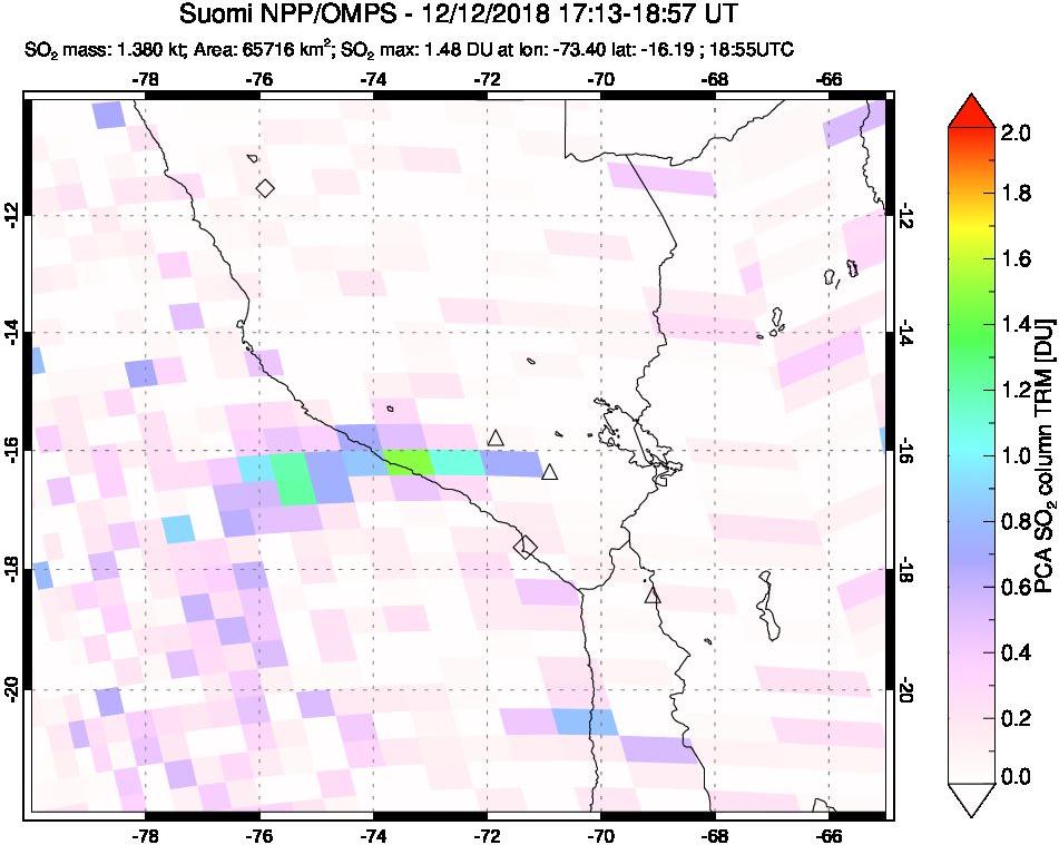 A sulfur dioxide image over Peru on Dec 12, 2018.