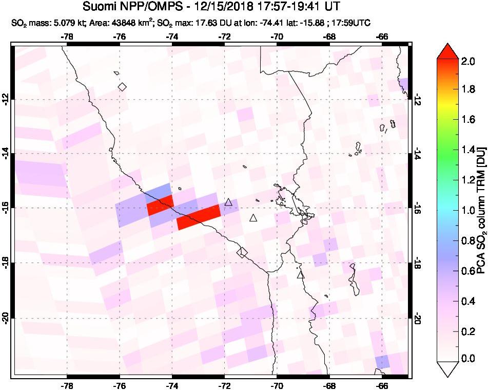 A sulfur dioxide image over Peru on Dec 15, 2018.