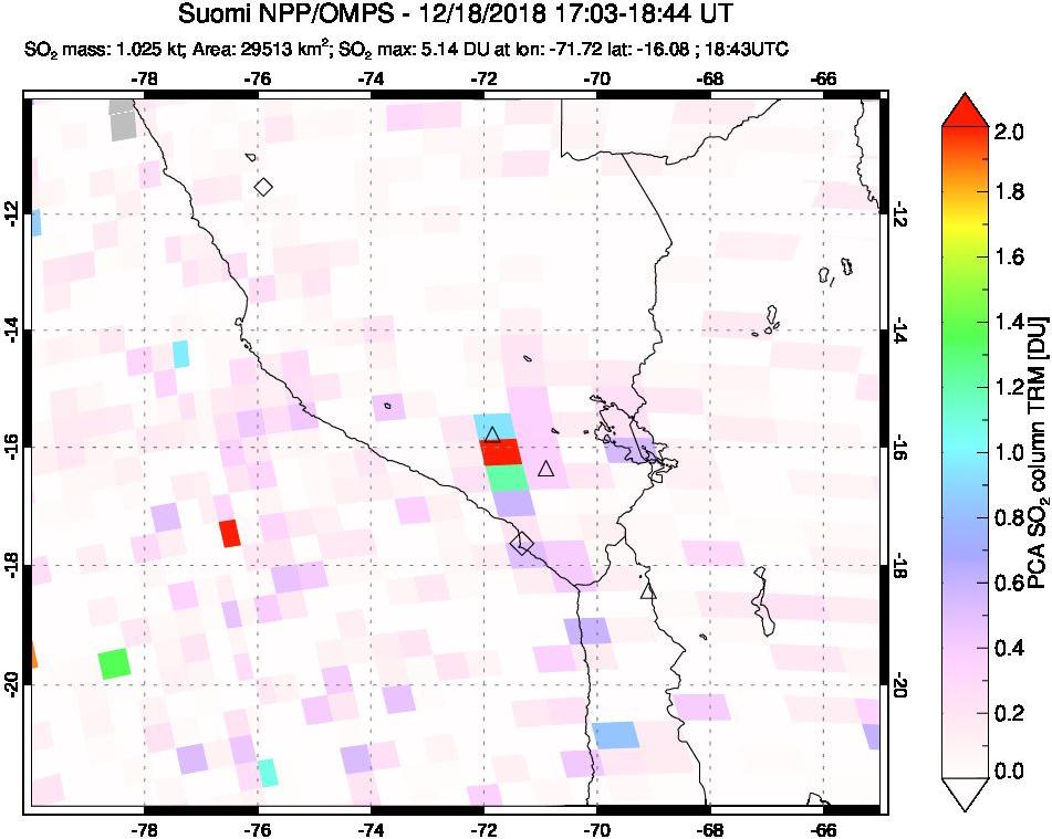A sulfur dioxide image over Peru on Dec 18, 2018.