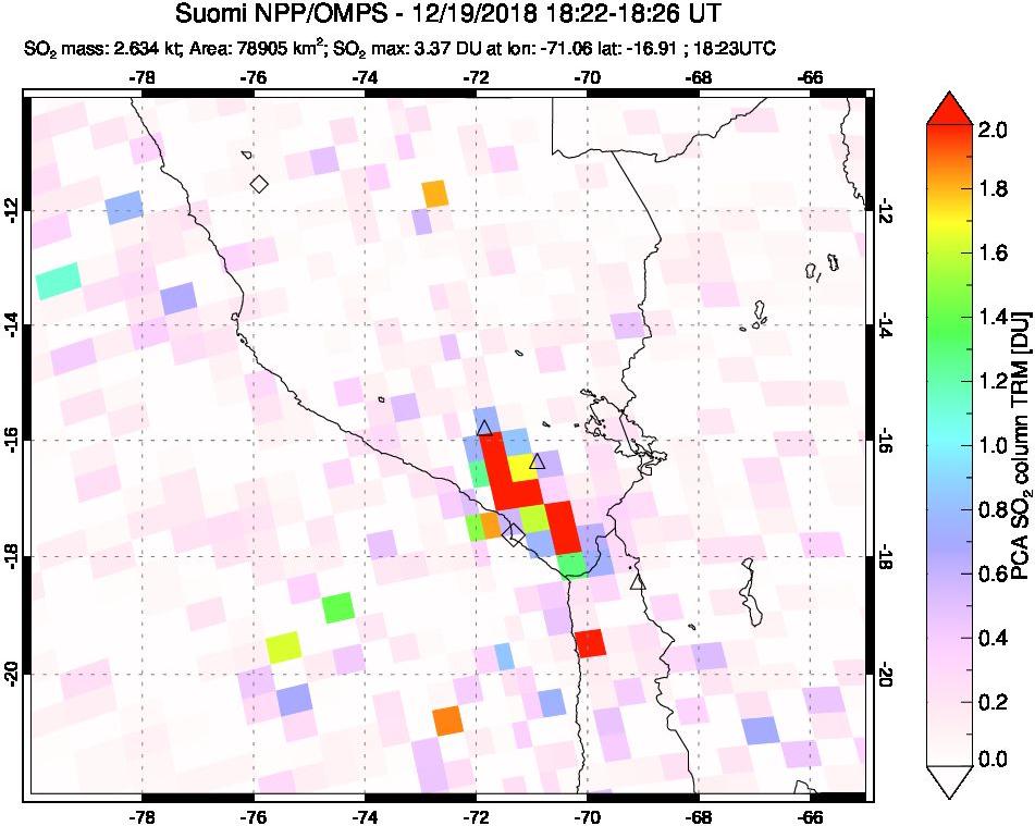 A sulfur dioxide image over Peru on Dec 19, 2018.