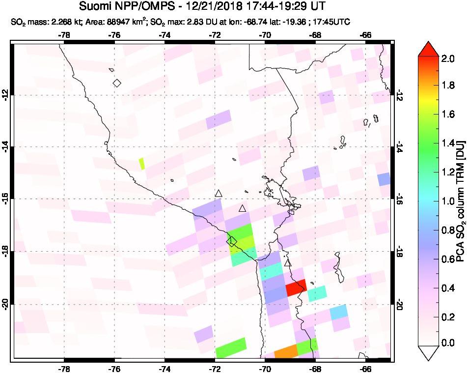 A sulfur dioxide image over Peru on Dec 21, 2018.