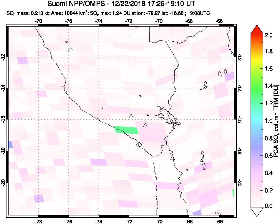 A sulfur dioxide image over Peru on Dec 22, 2018.