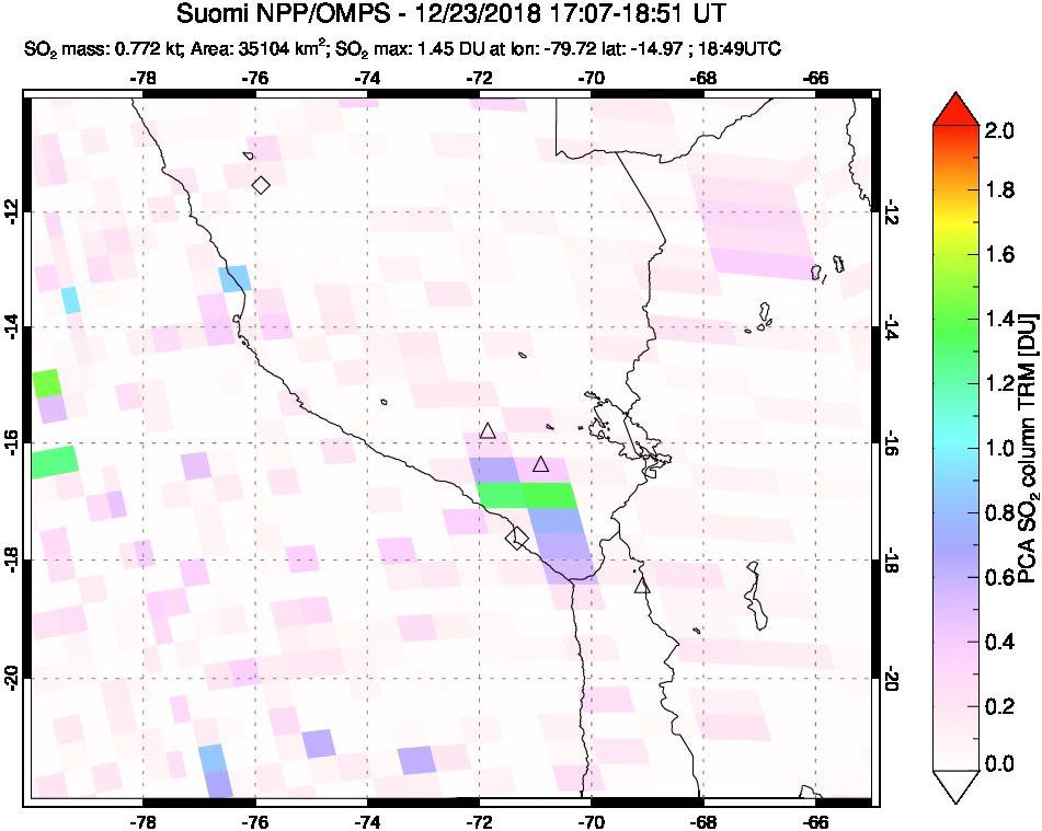 A sulfur dioxide image over Peru on Dec 23, 2018.
