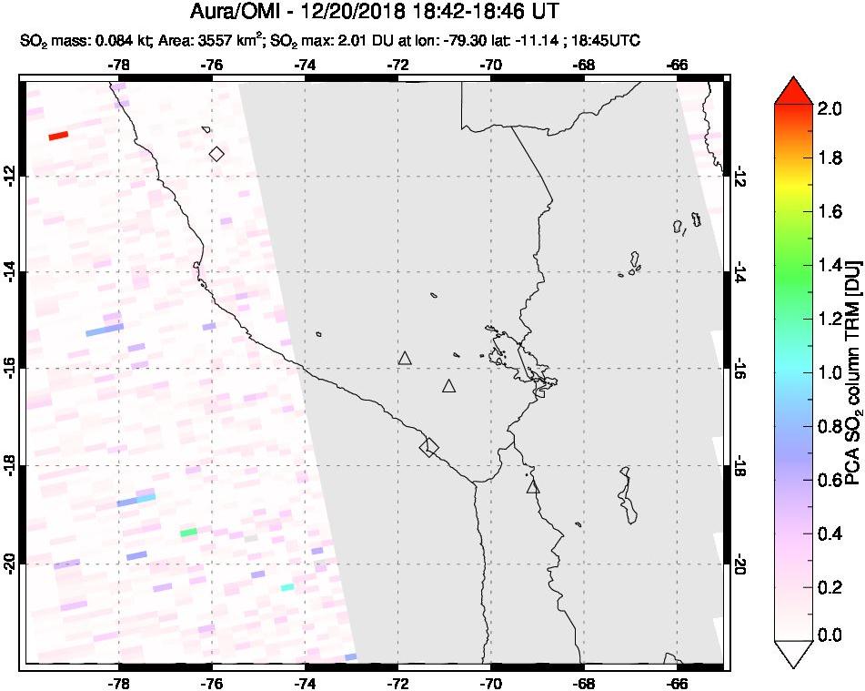 A sulfur dioxide image over Peru on Dec 20, 2018.