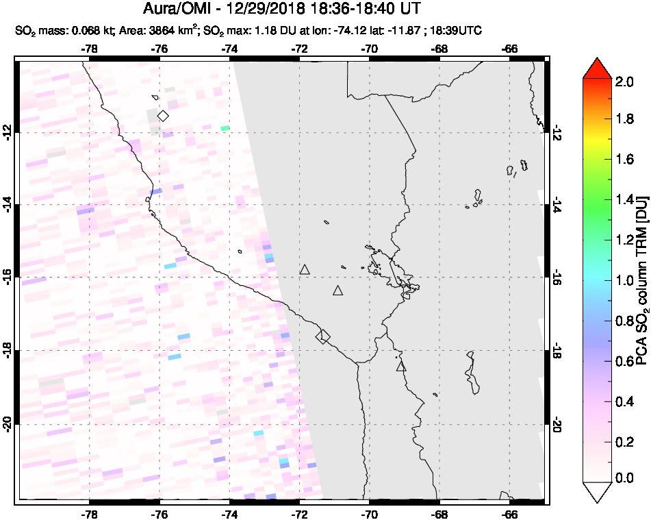 A sulfur dioxide image over Peru on Dec 29, 2018.