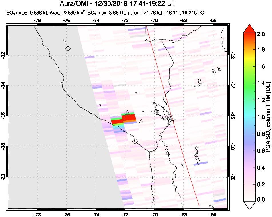A sulfur dioxide image over Peru on Dec 30, 2018.