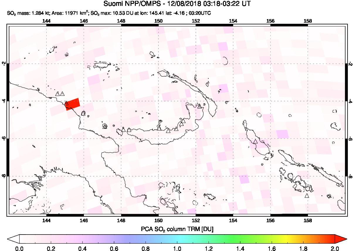 A sulfur dioxide image over Papua, New Guinea on Dec 08, 2018.