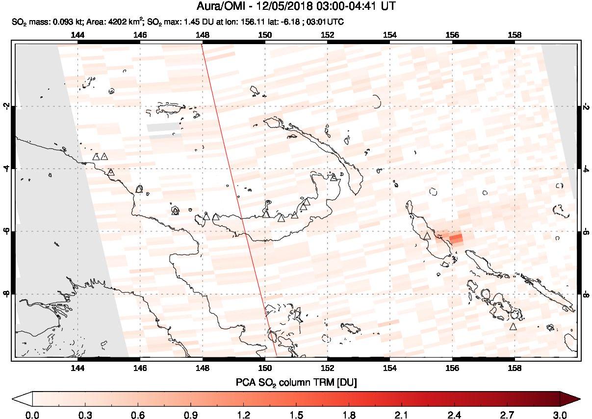 A sulfur dioxide image over Papua, New Guinea on Dec 05, 2018.