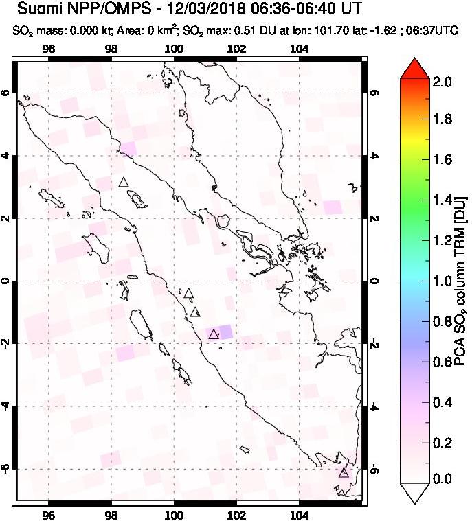 A sulfur dioxide image over Sumatra, Indonesia on Dec 03, 2018.