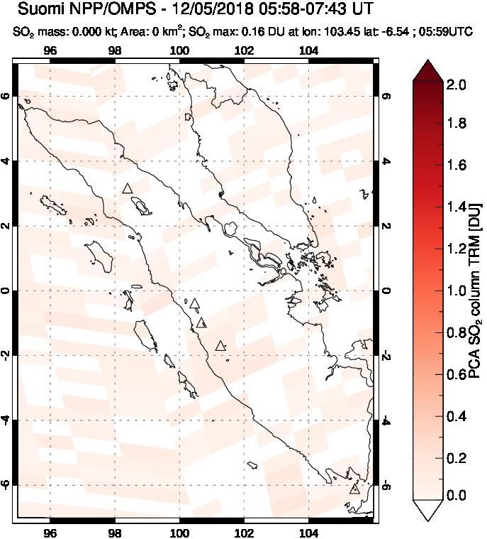A sulfur dioxide image over Sumatra, Indonesia on Dec 05, 2018.