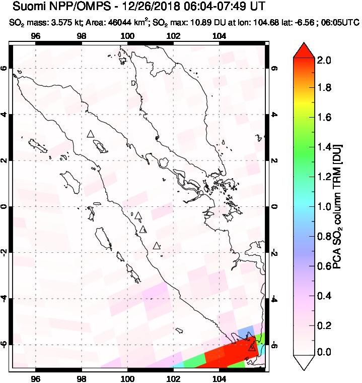 A sulfur dioxide image over Sumatra, Indonesia on Dec 26, 2018.
