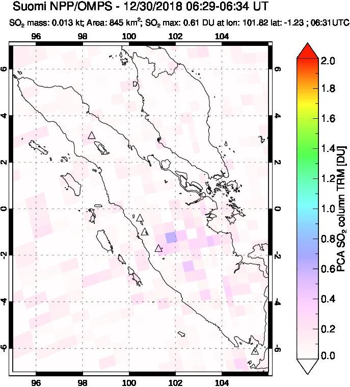 A sulfur dioxide image over Sumatra, Indonesia on Dec 30, 2018.