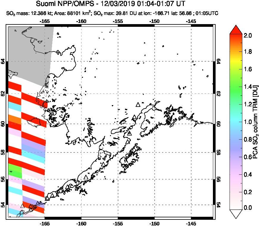 A sulfur dioxide image over Alaska, USA on Dec 03, 2019.