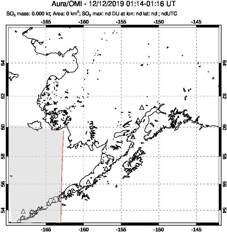 A sulfur dioxide image over Alaska, USA on Dec 12, 2019.