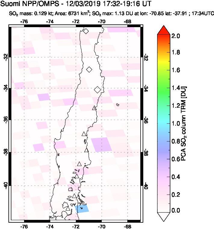 A sulfur dioxide image over Central Chile on Dec 03, 2019.